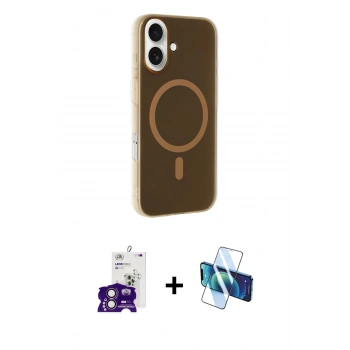 MARSİLYAN™- iPhone 16 Kılıf Çekirdek Modern Prime - Siyah 3D Antistatik Seramik Nano Ekran Koruyucu + Bilvis Titan Kamera Lens - PE