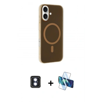 MARSİLYAN™- iPhone 16 Kılıf Çekirdek Modern Prime - Siyah 3D Antistatik Seramik Nano Ekran Koruyucu + PVD Metal Kamera Lens - MI