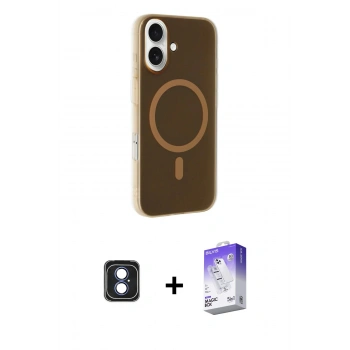 MARSİLYAN™- iPhone 16 Kılıf Çekirdek Modern Prime - Siyah Bilvis 5in1 3D Magic Cam Ekran Koruyucu + PVD Metal Kamera Lens - MI