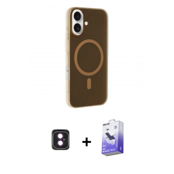 MARSİLYAN™- iPhone 16 Kılıf Çekirdek Modern Prime - Siyah Bilvis 5in1 5D Magic Hayalet Cam Ekran Koruyucu + PVD Metal Kamera Lens - PE