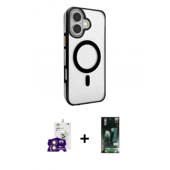 MARSİLYAN™- iPhone 16 Kılıf Doruk Doku Özel Seri - Siyah 360 Mat Full Body Arka Koruyucu + Bilvis Titan Kamera Lens - PE