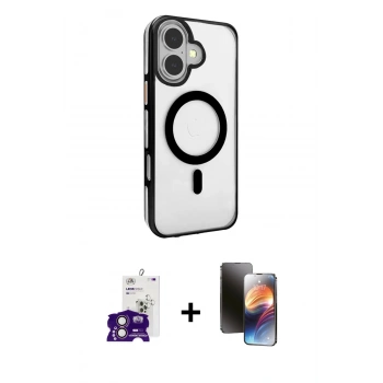 MARSİLYAN™- iPhone 16 Kılıf Doruk Doku Özel Seri - Siyah 3D Antistatik Mat Seramik Nano Ekran Koruyucu + Bilvis Titan Kamera Lens - PE