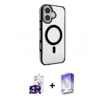 MARSİLYAN™- iPhone 16 Kılıf Doruk Doku Özel Seri - Siyah Bilvis 5in1 3D Magic Cam Ekran Koruyucu + Bilvis Titan Kamera Lens - SH