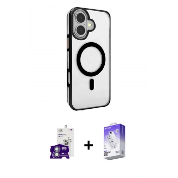 MARSİLYAN™- iPhone 16 Kılıf Doruk Doku Özel Seri - Siyah Bilvis 5in1 3D Magic Cam Ekran Koruyucu + Bilvis Titan Kamera Lens - GS