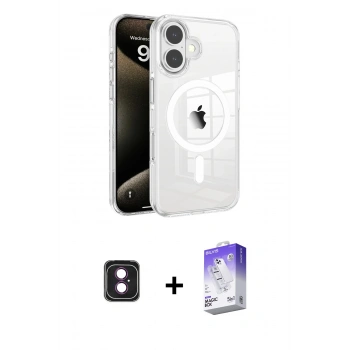 MARSİLYAN™- iPhone 16 Kılıf Doruk Doku Özel Seri - Siyah Bilvis 5in1 3D Magic Cam Ekran Koruyucu + PVD Metal Kamera Lens - PE