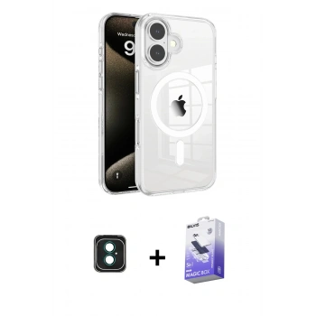 MARSİLYAN™- iPhone 16 Kılıf Doruk Doku Özel Seri - Siyah Bilvis 5in1 5D Magic Hayalet Cam Ekran Koruyucu + PVD Metal Kamera Lens - YL