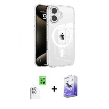 MARSİLYAN™- iPhone 16 Kılıf Doruk Doku Özel Seri - Siyah Bilvis 5in1 5D Magic Hayalet Cam Ekran Koruyucu + Raze Metal Kamera Lens - BZ