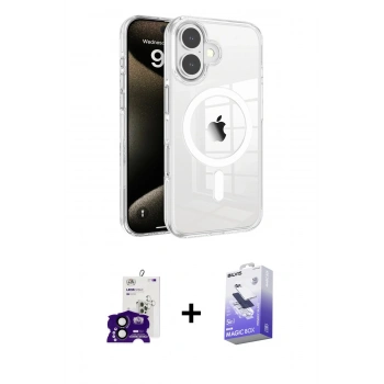 MARSİLYAN™- iPhone 16 Kılıf Doruk Doku Özel Seri - Siyah Bilvis 5in1 5D Magic Hayalet Cam Ekran Koruyucu + Bilvis Titan Kamera Lens - SH