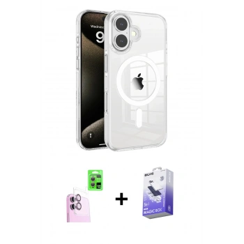 MARSİLYAN™- iPhone 16 Kılıf Doruk Doku Özel Seri - Siyah Bilvis 5in1 5D Magic Hayalet Cam Ekran Koruyucu + Raze Metal Kamera Lens - PE