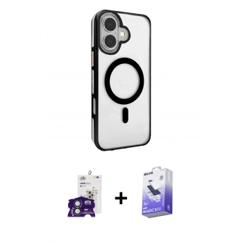 MARSİLYAN™- iPhone 16 Kılıf Doruk Doku Özel Seri - Siyah Bilvis 5in1 5D Magic Hayalet Cam Ekran Koruyucu + Bilvis Titan Kamera Lens - YL