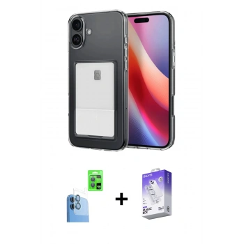 MARSİLYAN™- iPhone 16 Kılıf Doruk Klasik Koleksiyonu - Siyah Bilvis 5in1 3D Magic Cam Ekran Koruyucu + Raze Metal Kamera Lens - LT