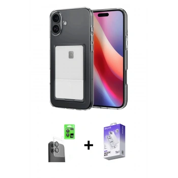 MARSİLYAN™- iPhone 16 Kılıf Doruk Klasik Koleksiyonu - Siyah Bilvis 5in1 3D Magic Cam Ekran Koruyucu + Raze Metal Kamera Lens - SH