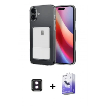 MARSİLYAN™- iPhone 16 Kılıf Doruk Klasik Koleksiyonu - Siyah Bilvis 5in1 5D Magic Hayalet Cam Ekran Koruyucu + PVD Metal Kamera Lens - PE