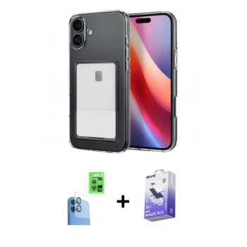 MARSİLYAN™- iPhone 16 Kılıf Doruk Klasik Koleksiyonu - Siyah Bilvis 5in1 5D Magic Hayalet Cam Ekran Koruyucu + Raze Metal Kamera Lens - LT