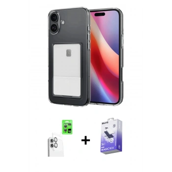 MARSİLYAN™- iPhone 16 Kılıf Doruk Klasik Koleksiyonu - Siyah Bilvis 5in1 5D Magic Hayalet Cam Ekran Koruyucu + Raze Metal Kamera Lens - BZ