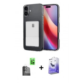 MARSİLYAN™- iPhone 16 Kılıf Doruk Klasik Koleksiyonu - Siyah Bilvis 5in1 5D Magic Hayalet Cam Ekran Koruyucu + Raze Metal Kamera Lens - SH