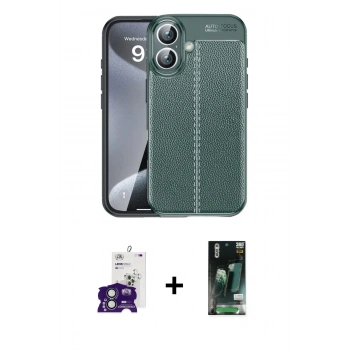 MARSİLYAN™- iPhone 16 Kılıf Doruk Klasik Özel Seri - Siyah 360 Mat Full Body Arka Koruyucu + Bilvis Titan Kamera Lens - YL