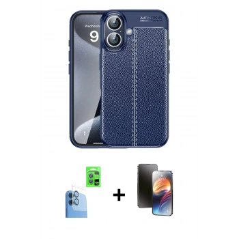 MARSİLYAN™- iPhone 16 Kılıf Doruk Klasik Özel Seri - Siyah 3D Antistatik Mat Seramik Nano Ekran Koruyucu + Raze Metal Kamera Lens - LT