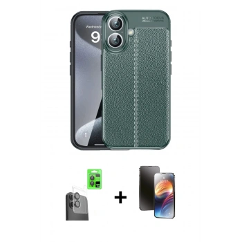 MARSİLYAN™- iPhone 16 Kılıf Doruk Klasik Özel Seri - Siyah 3D Antistatik Mat Seramik Nano Ekran Koruyucu + Raze Metal Kamera Lens - SH