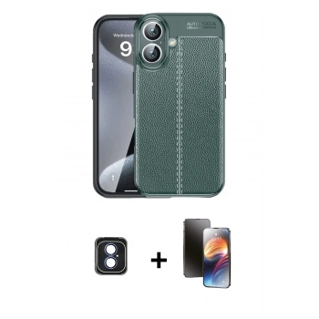 MARSİLYAN™- iPhone 16 Kılıf Doruk Klasik Özel Seri - Siyah 3D Antistatik Mat Seramik Nano Ekran Koruyucu + PVD Metal Kamera Lens - MI