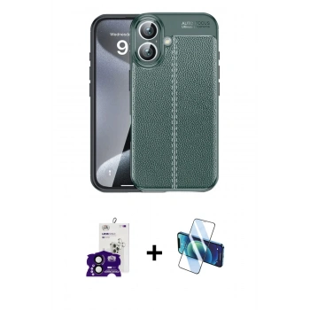 MARSİLYAN™- iPhone 16 Kılıf Doruk Klasik Özel Seri - Siyah 3D Antistatik Seramik Nano Ekran Koruyucu + Bilvis Titan Kamera Lens - SH