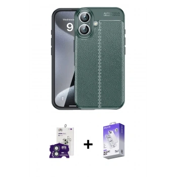 MARSİLYAN™- iPhone 16 Kılıf Doruk Klasik Özel Seri - Siyah Bilvis 5in1 3D Magic Cam Ekran Koruyucu + Bilvis Titan Kamera Lens - YL