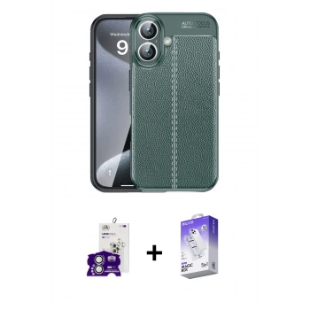 MARSİLYAN™- iPhone 16 Kılıf Doruk Klasik Özel Seri - Siyah Bilvis 5in1 3D Magic Cam Ekran Koruyucu + Bilvis Titan Kamera Lens - GS