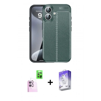 MARSİLYAN™- iPhone 16 Kılıf Doruk Klasik Özel Seri - Siyah Bilvis 5in1 3D Magic Cam Ekran Koruyucu + Raze Metal Kamera Lens - PE