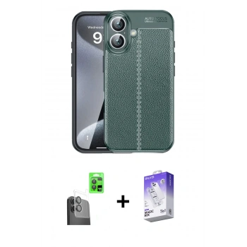 MARSİLYAN™- iPhone 16 Kılıf Doruk Klasik Özel Seri - Siyah Bilvis 5in1 3D Magic Cam Ekran Koruyucu + Raze Metal Kamera Lens - SH