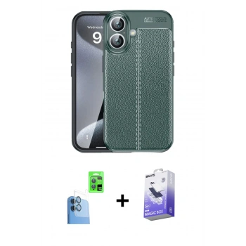 MARSİLYAN™- iPhone 16 Kılıf Doruk Klasik Özel Seri - Siyah Bilvis 5in1 5D Magic Hayalet Cam Ekran Koruyucu + Raze Metal Kamera Lens - LT