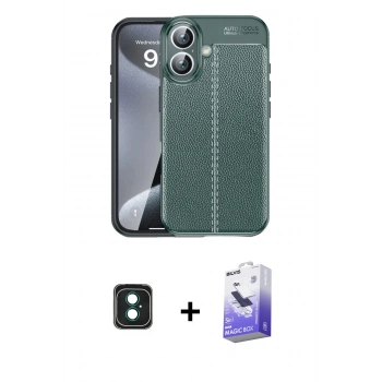 MARSİLYAN™- iPhone 16 Kılıf Doruk Klasik Özel Seri - Siyah Bilvis 5in1 5D Magic Hayalet Cam Ekran Koruyucu + PVD Metal Kamera Lens - YL