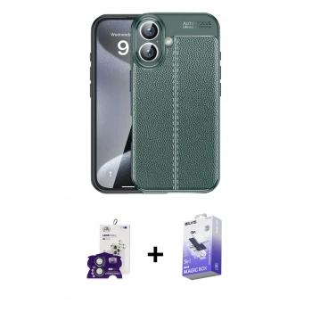 MARSİLYAN™- iPhone 16 Kılıf Doruk Klasik Özel Seri - Siyah Bilvis 5in1 5D Magic Hayalet Cam Ekran Koruyucu + Bilvis Titan Kamera Lens - YL