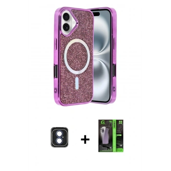 MARSİLYAN™- iPhone 16 Kılıf Eksen Çizgi - Şeffaf 360 Full Body Arka Koruyucu + PVD Metal Kamera Lens - MI