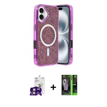 MARSİLYAN™- iPhone 16 Kılıf Eksen Çizgi - Şeffaf 360 Full Body Arka Koruyucu + Bilvis Titan Kamera Lens - PE