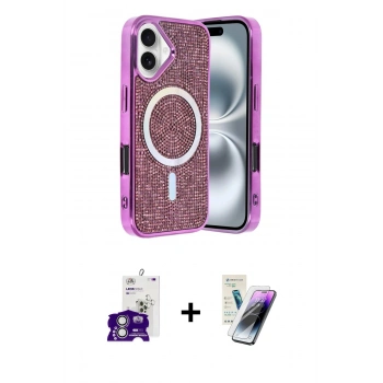 MARSİLYAN™- iPhone 16 Kılıf Eksen Çizgi - Şeffaf Pasifik Cam Ekran Koruyucu + Bilvis Titan Kamera Lens - GS