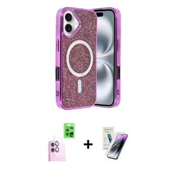MARSİLYAN™- iPhone 16 Kılıf Eksen Çizgi - Şeffaf Pasifik Cam Ekran Koruyucu + Raze Metal Kamera Lens - PE