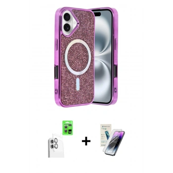 MARSİLYAN™- iPhone 16 Kılıf Eksen Çizgi - Şeffaf Pasifik Cam Ekran Koruyucu + Raze Metal Kamera Lens - BZ
