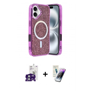 MARSİLYAN™- iPhone 16 Kılıf Eksen Çizgi - Şeffaf Pasifik Cam Ekran Koruyucu + Bilvis Titan Kamera Lens - YL