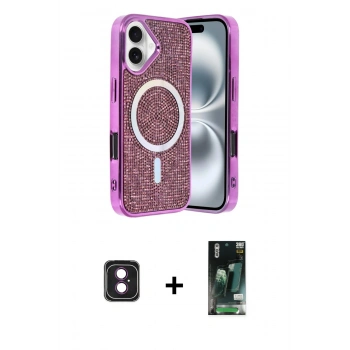 MARSİLYAN™- iPhone 16 Kılıf Eksen Çizgi - Siyah 360 Mat Full Body Arka Koruyucu + PVD Metal Kamera Lens - PE