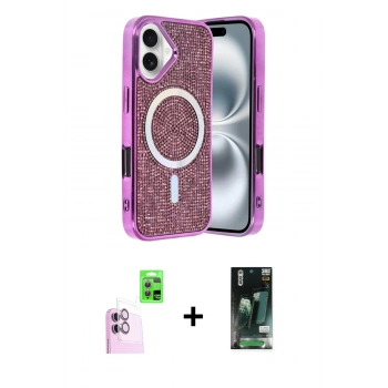 MARSİLYAN™- iPhone 16 Kılıf Eksen Çizgi - Siyah 360 Mat Full Body Arka Koruyucu + Raze Metal Kamera Lens - PE