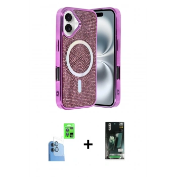 MARSİLYAN™- iPhone 16 Kılıf Eksen Çizgi - Siyah 360 Mat Full Body Arka Koruyucu + Raze Metal Kamera Lens - LT