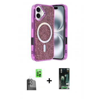 MARSİLYAN™- iPhone 16 Kılıf Eksen Çizgi - Siyah 360 Mat Full Body Arka Koruyucu + Raze Metal Kamera Lens - SH