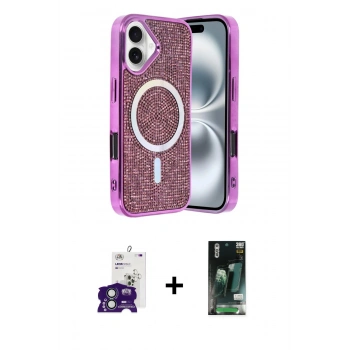 MARSİLYAN™- iPhone 16 Kılıf Eksen Çizgi - Siyah 360 Mat Full Body Arka Koruyucu + Bilvis Titan Kamera Lens - YL