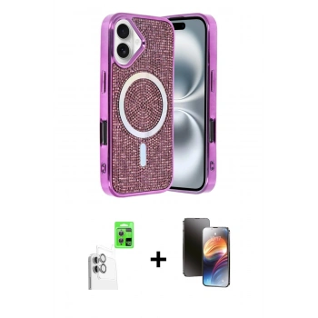 MARSİLYAN™- iPhone 16 Kılıf Eksen Çizgi - Siyah 3D Antistatik Mat Seramik Nano Ekran Koruyucu + Raze Metal Kamera Lens - BZ