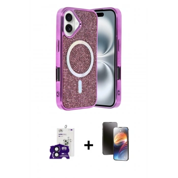 MARSİLYAN™- iPhone 16 Kılıf Eksen Çizgi - Siyah 3D Antistatik Mat Seramik Nano Ekran Koruyucu + Bilvis Titan Kamera Lens - SH