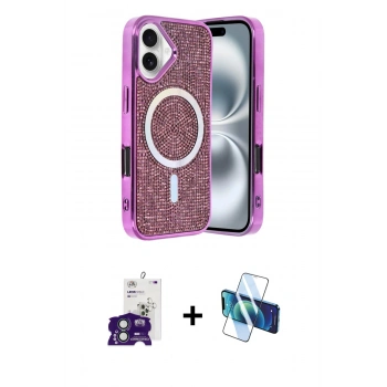 MARSİLYAN™- iPhone 16 Kılıf Eksen Çizgi - Siyah 3D Antistatik Seramik Nano Ekran Koruyucu + Bilvis Titan Kamera Lens - YL
