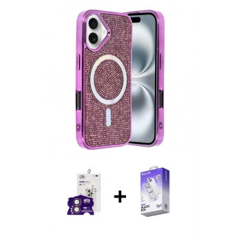 MARSİLYAN™- iPhone 16 Kılıf Eksen Çizgi - Siyah Bilvis 5in1 3D Magic Cam Ekran Koruyucu + Bilvis Titan Kamera Lens - PE