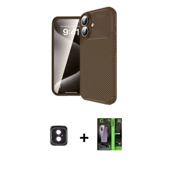 MARSİLYAN™- iPhone 16 Kılıf Eksen Form Prime - Şeffaf 360 Full Body Arka Koruyucu + PVD Metal Kamera Lens - PE
