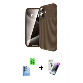 MARSİLYAN™- iPhone 16 Kılıf Eksen Form Prime - Şeffaf Pasifik Cam Ekran Koruyucu + Raze Metal Kamera Lens - LT