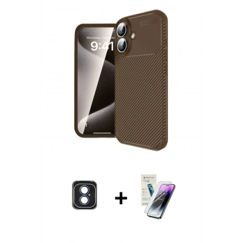 MARSİLYAN™- iPhone 16 Kılıf Eksen Form Prime - Şeffaf Pasifik Cam Ekran Koruyucu + PVD Metal Kamera Lens - MI